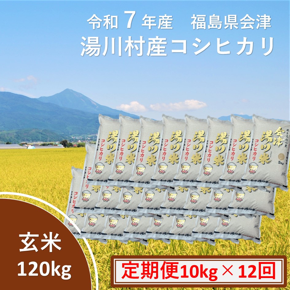 令和7年産湯川村産コシヒカリ　玄米120kg(10kg×12回)【全12回定期便　R7.10月～R8.9月毎月発送】