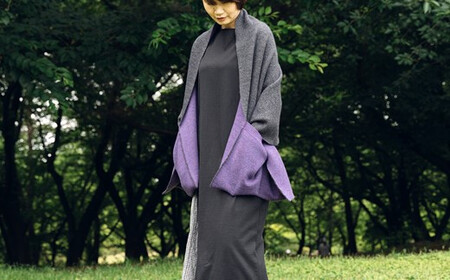 ウール大判ストール リバーシブル CLEMATIS ( 折り返しポケット・パープル ) | ストール 秋冬 防寒 新潟県 五泉市