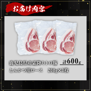 鹿児島県産 豚肉 霜降り トロ豚 とんかつ ロース(計600g・200g×3枚)【KNOT】 A570