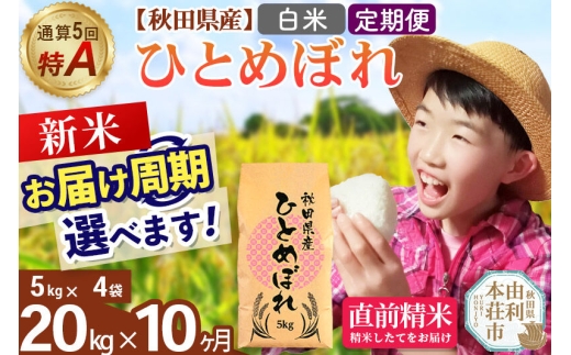 《令和8年産 新米受付》《定期便10ヶ月》【白米】通算5回特A 秋田県産ひとめぼれ 20kg(5kg×4袋)×10回  お届け周期調整 隔月に調整OK [米 白米 特A 精米 秋田県 東北 お米 ひとめぼれ 小袋 小分け 直前精米 おいしい米 おすすめ]