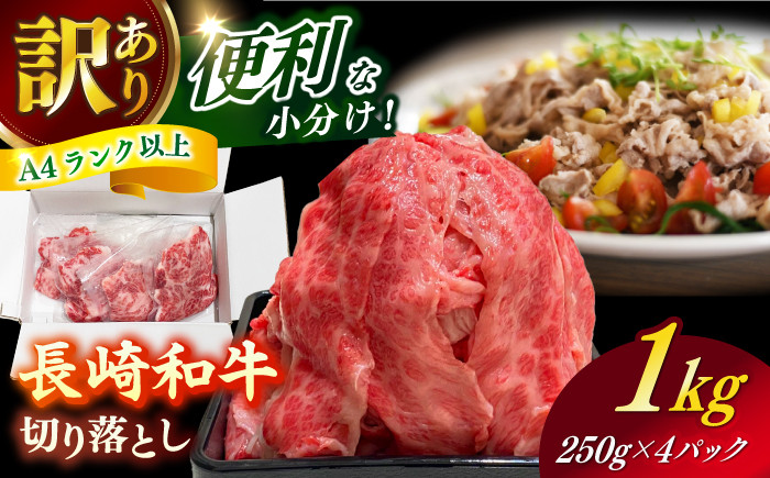 
                  【訳あり】 長崎和牛（バラ、モモ、肩ロースのいずれか）1kg 切り落とし 250g×4P 小分け 【株式会社時愉亭】 [RCE009]
                