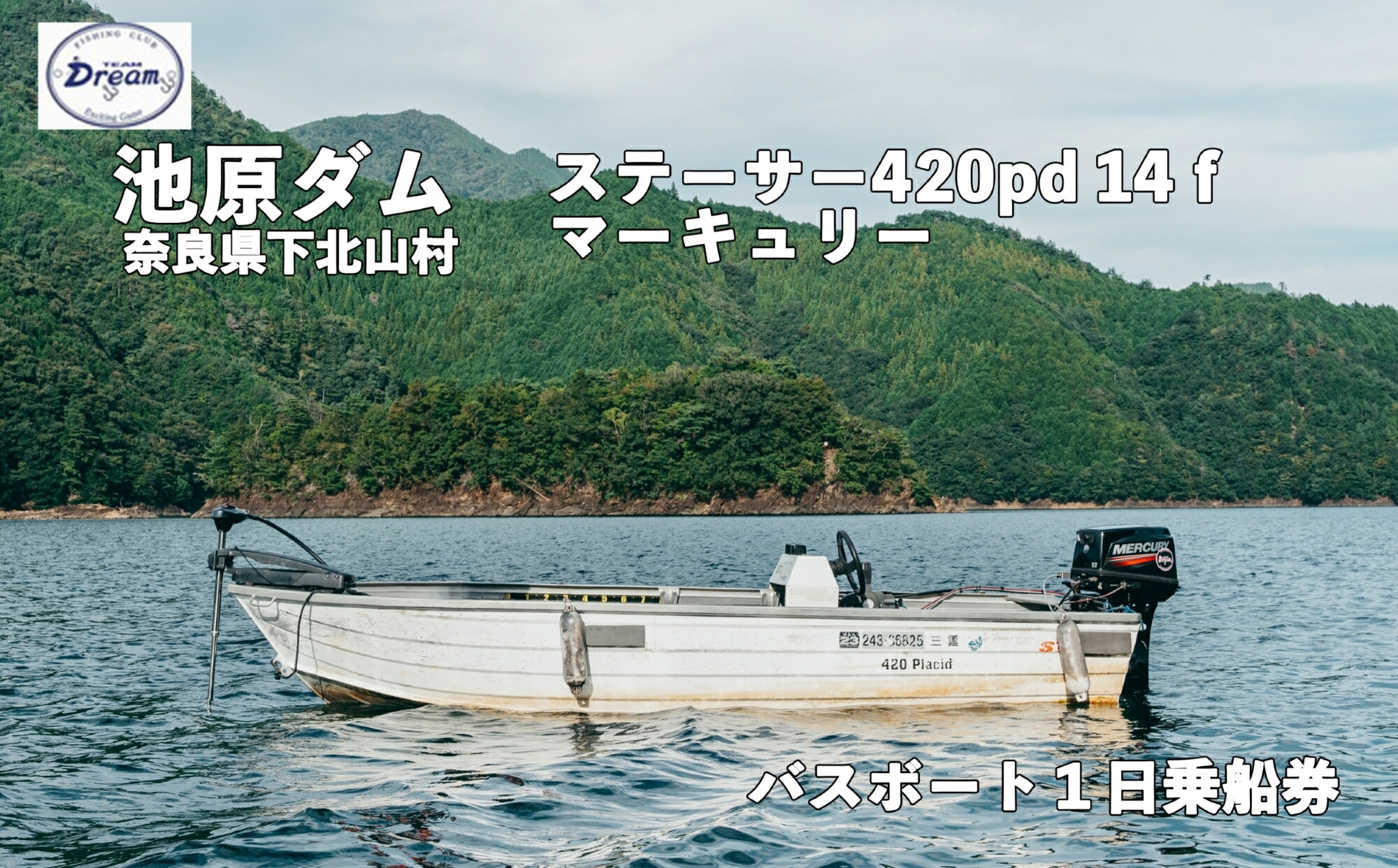 【ふるさと納税】池原ダム レンタルボート【ステーサー420pd 14f マーキュリー30ps 2st】池原 ドリーム バス釣り 1日乗船券