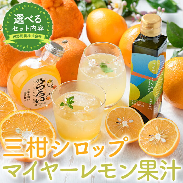 【ふるさと納税】＜セット内容が選べる！＞三柑シロップ・マイヤーレモン果汁 (2～4本) 国産 檸檬 果実 果物 フルーツ 柑橘 デザート お菓子作り 常温配送 ドリンク シロップ 果汁 アレンジ レモネード ソーダ割 果汁100％ 紅不知火 紅甘夏 【桐野柑橘株式会社】