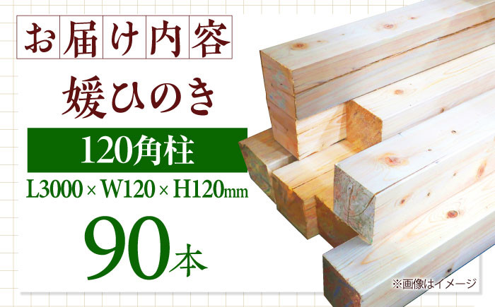 媛ひのき 120角柱90本セット【配送可能エリア：愛媛・香川・近畿地方】