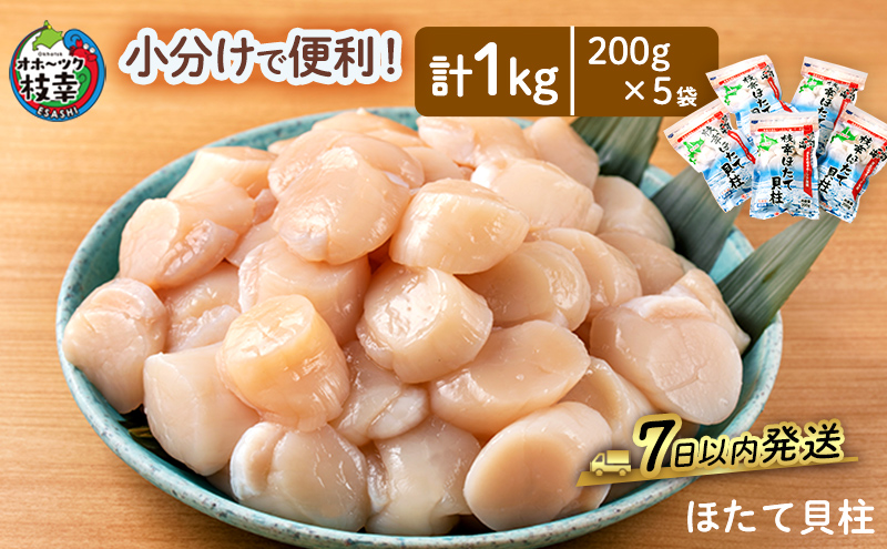 小分けで便利！枝幸ほたて冷凍貝柱200g×5パック 三興水産 【 刺身 魚介 帆立 超目玉 急速冷凍 自然解凍 生食可 食べ切りサイズ 北海道 オホーツク 枝幸 】
