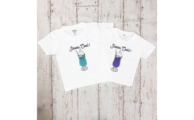 2人兄弟姉妹でおそろい /クリームソーダ パープル（小）×グリーン（大）/ Tシャツ2枚組ギフトセット（90cm×110cm）