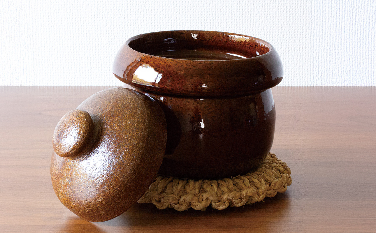 【萬古焼（ばんこやき）】きのこごはん鍋　アメ釉 2合