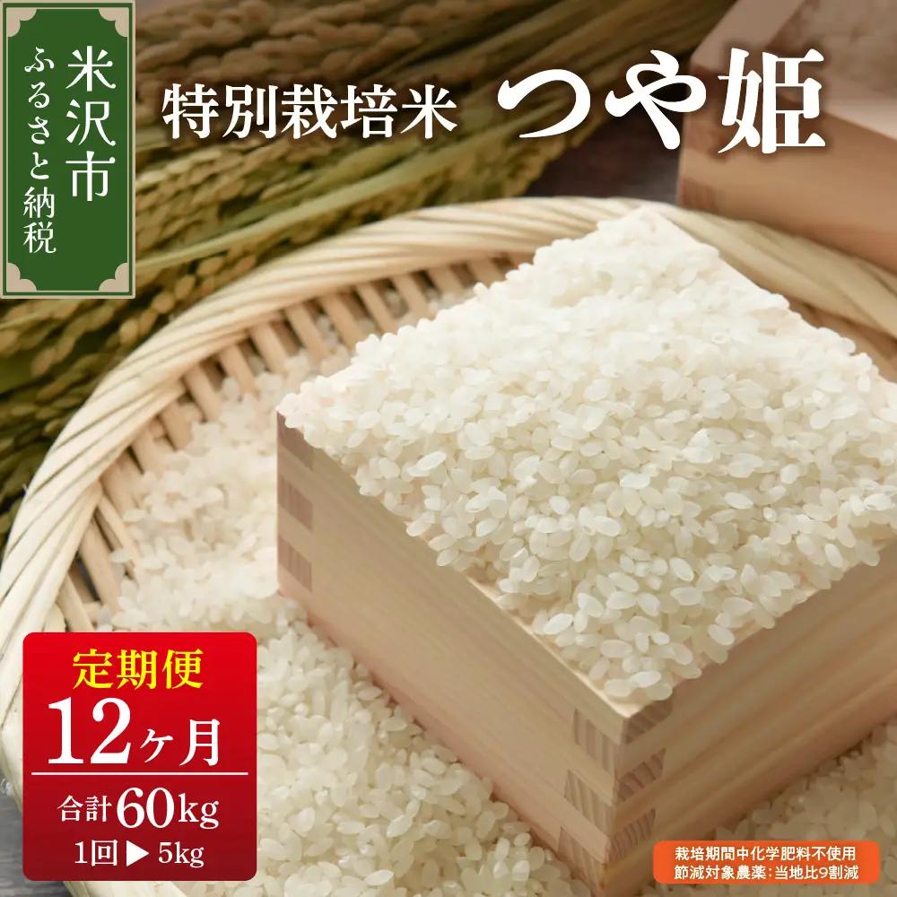 【先行予約】12ヶ月定期便 つや姫 5kg × 12回 計 60kg 特別栽培米 栽培期間中化学肥料不使用 節減対象農薬：当地比9割減 ブランド米 産地直送 2026年産 農家直送 米 ご飯 ごはん おにぎり 弁当 常温配送 送料無料 山形県 米沢市