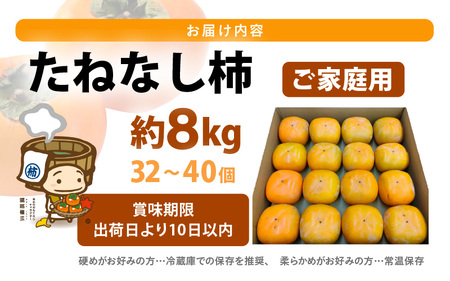 【先行予約】【訳あり】 甘みすっきり！あわらのたねなし柿 約8kg（32個～40個）（ご家庭用）／ 果物 フルーツ 産地直送 期間限定 ※2025年10月中旬以降準備出来次第発送 [aw031-a00