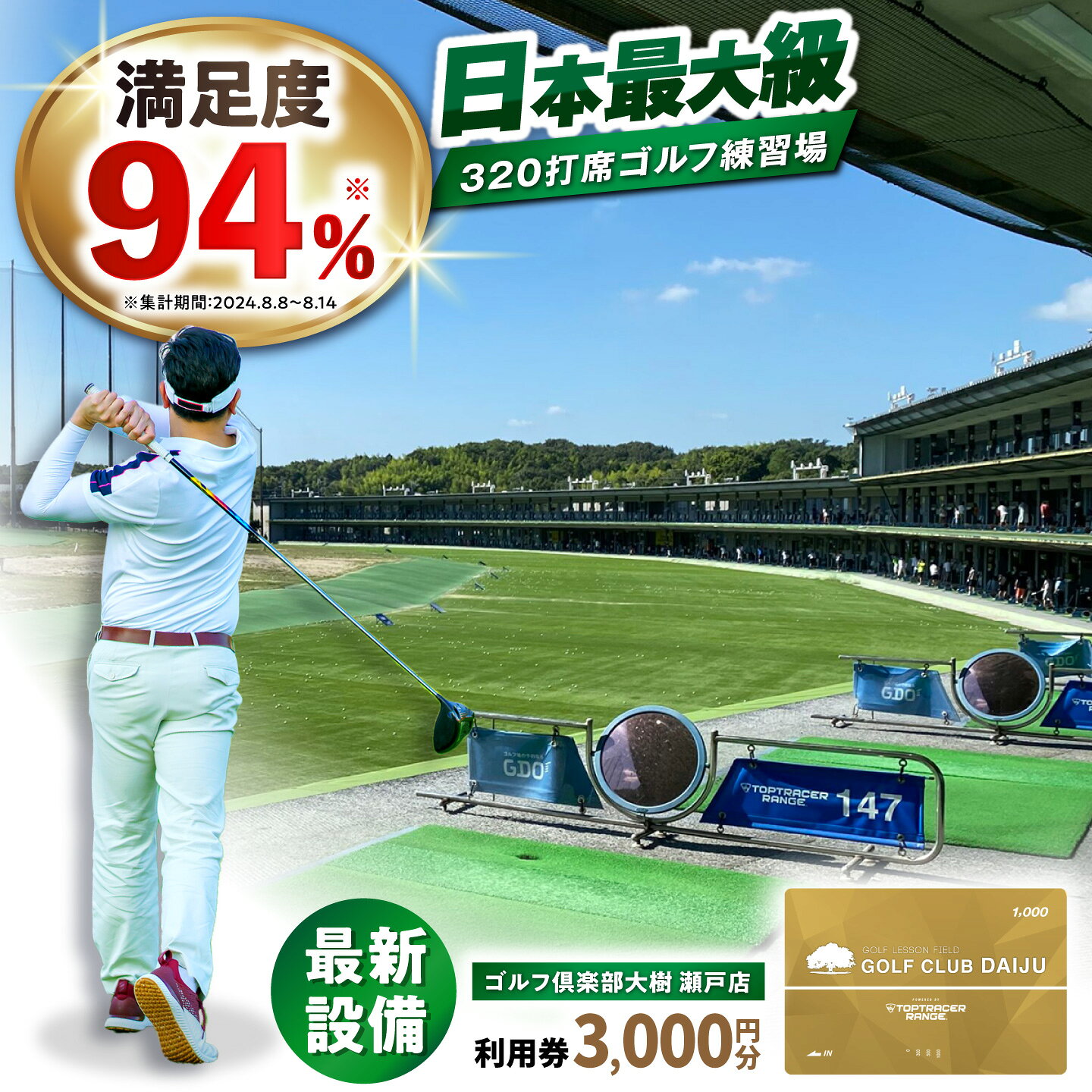 【ふるさと納税】【320打席 ゴルフ練習場】ゴルフ倶楽部大樹 瀬戸店の施設利用券 【3,000円分】 / 瀬戸市 / 株式会社大樹開発[BBEC006]