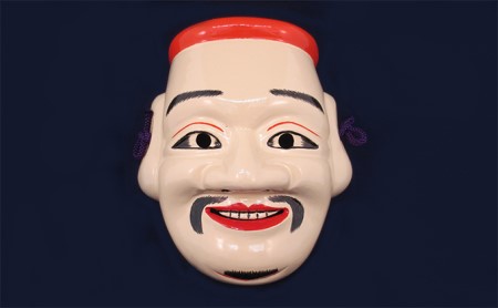 備中神楽面桐一刀彫 事代主の命 伯泉作 民芸品 工芸品 