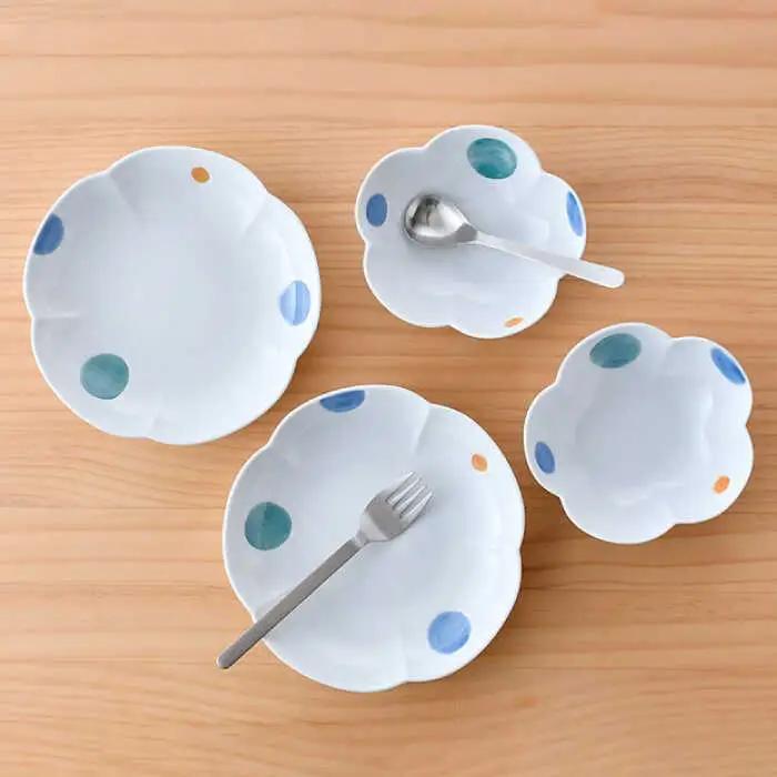 【波佐見焼】水玉 フラワー ボウル プレート セット 食器 皿 【松幸陶芸】 [HB47] 波佐見焼