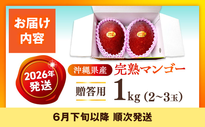 【優良賞受賞】沖縄県産 完熟マンゴー 秀品 1kg (2～3玉) マンゴー 沖縄 果物 フルーツ ギフト 沖縄市 / MAIFARM [BCAN001]