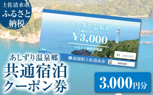 あしずり温泉郷 共通宿泊クーポン券 3,000円分 あしずり温泉郷 旅行券 トラベル ペア 家族 温泉 ホテル 観光 旅行 国内旅行 宿泊 宿泊施設 自然 旅館 高知県 土佐清水市【R01313】