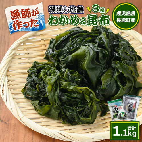 漁師が作った 野菜昆布と湯通し塩蔵わかめセット(計1.18kg)【菊栄丸水産】kiku-6003