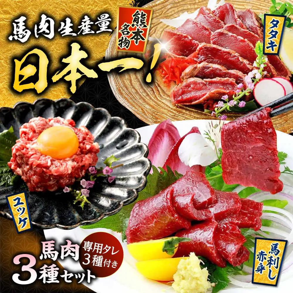 馬刺し 赤身 ・ タタキ ・ ユッケ セット 3種 計約290g 赤身馬刺し 馬刺しユッケ タタキ ユッケ 熊本馬刺し [AYAF001]
