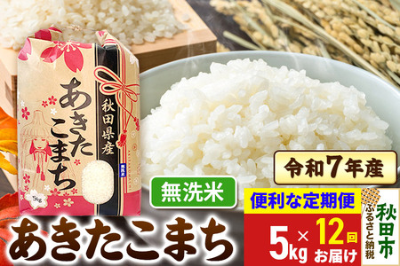 《定期便12ヶ月》 あきたこまち 5kg 令和7年産 【無洗米】秋田県産