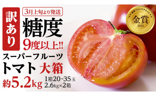 《 2026年収穫分 先行予約 》 訳あり 糖度9度以上 スーパーフルーツトマト 大箱 約2.6kg × 2箱  (20～35玉/1箱) フルーツトマト ブランドトマト 野菜 ギフト 贈答 [BC03