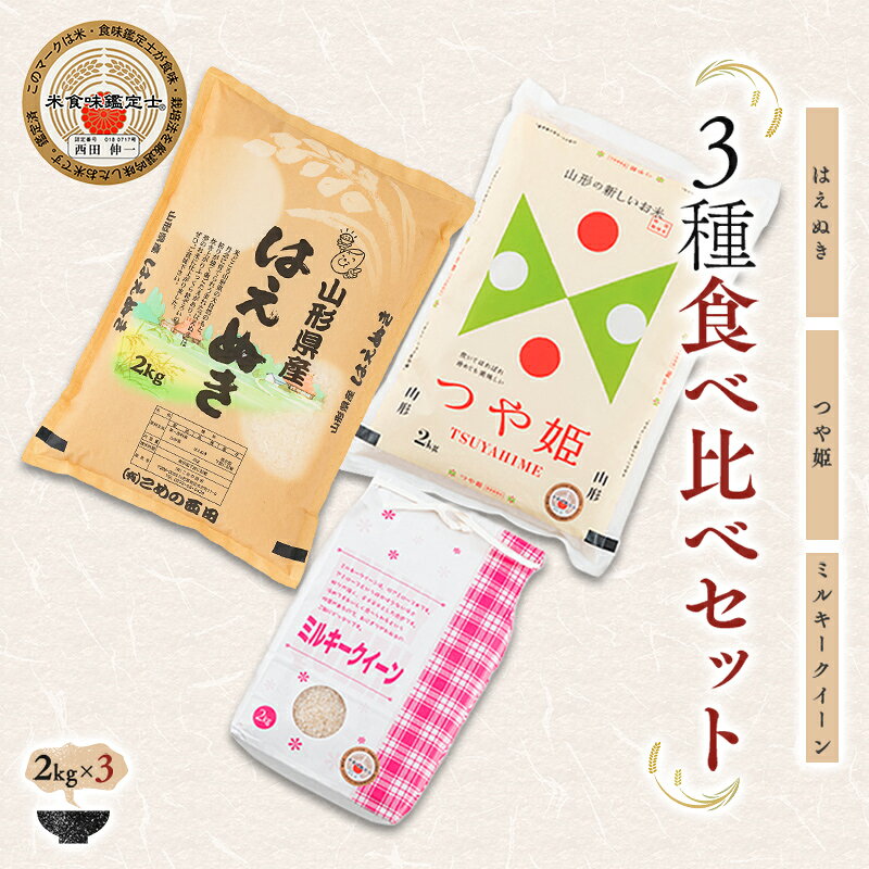 【ふるさと納税】 【令和8年産】 米食味鑑定士厳選 新庄産米食べ比べ3種 各2kg はえぬき ミルキークイーン つや姫 山形県 新庄市 F3S-2751