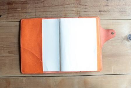 レザー手帳カバー（cousin A5）【オレンジ】イタリアンレザーカバー　