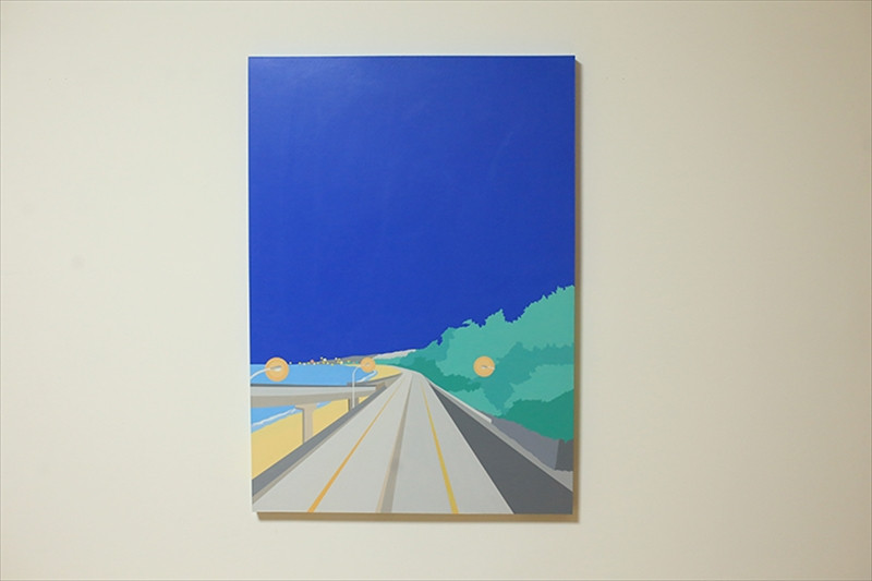 
原画【帰り道】オリジナル風景画　キャンバス ペインティング　小田原出身在住イラストレーターの作品　心象風景　子供の頃見た風景　海　空　山
