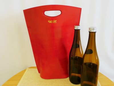【日本酒2本つき】牛革使用 ワインキャリーバック720ml 2本用（黒×赤・黒・赤） ファッション かばん トートバッグ 手提げ  黒