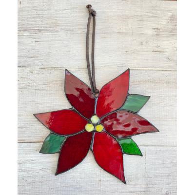 ふるさと納税 静岡市 ステンドグラス　クリスマスオーナメント　ポインセチア