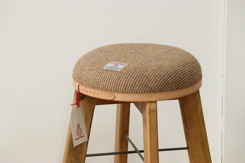 ハイスツール 【ブラウンチェックパープルライン×ブラウン】HARRIS TWEED（ハリスツイード） 家具 Z088_イメージ2