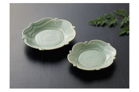 【丹波青磁篠山藩窯 王地山焼】 青磁亀形皿 (大小 2枚セット） 王地山焼 J014