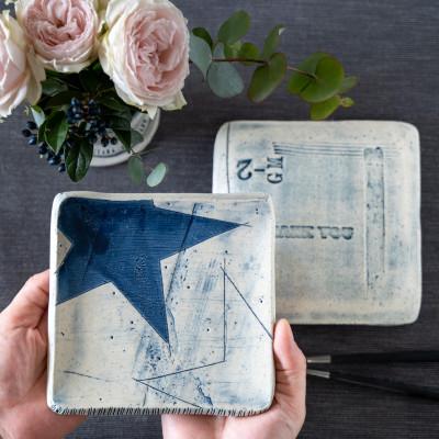 ふるさと納税 瑞浪市 堺 克弘　「星に願いを☆☆」　15cm×15cm　角小皿2枚セット |  | 01