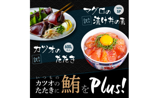 【CF-R5oni】 「訳ありカツオのたたき」600g＋「訳ありマグロの漬け丼の素」1食80g×5P（順次出荷中）＜高知市共通返礼品＞