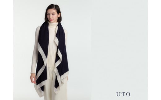 【期間限定(12/26～1/31)寄附額】【UTOカシミヤ】 天使のストール大判 額縁配色【ミディアムチャコール×ブラック】 岩手県 北上市 Q0241-04 カシミヤ カシミヤ100％