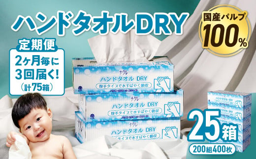 【3回配送/2ヶ月に1回定期便】ナクレ ハンドタオルDRY 25個 ペーパー タオル 紙  厚手 ティッシュ キッチン 日用品 消耗品 防災 収納 備蓄 金ケ崎 金ヶ崎