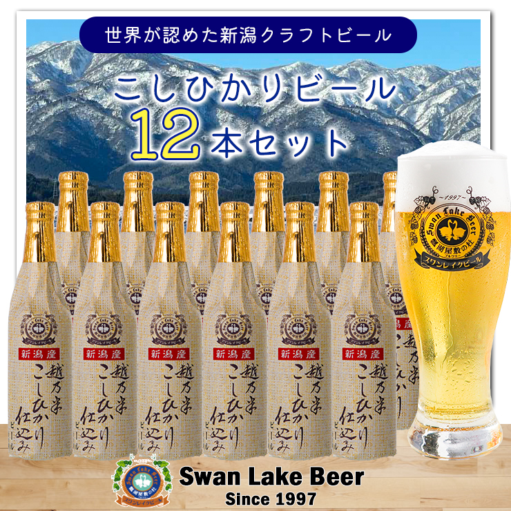 ビール スワンレイクビール 金賞受賞 こしひかり仕込みビール12本セット 1S16024