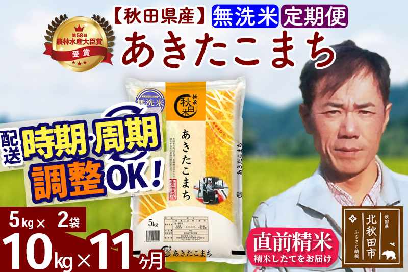 ※令和7年産※《定期便11ヶ月》秋田県産 あきたこまち 10kg【無洗米】(5kg小分け袋)  2025年産 お届け時期選べる お届け周期調整可能 隔月に調整OK お米 みそらファーム