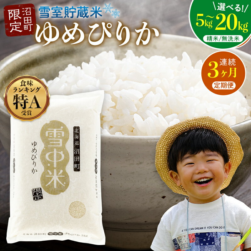 【ふるさと納税】【選べる種類・容量】《令和8年6月発送開始定期便》令和7年度産 春摺り 雪中米 ゆめぴりか 精米 無洗米 5kg 10kg 20kg 3か月連続定期便 定期便 定期 米 nr-1385var