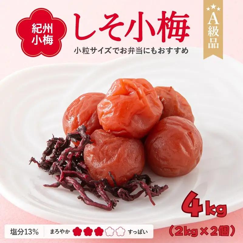 紀州小梅　しそ小梅（塩分13％）　4kg(2kg×2個）  / 田辺市 紀州南高梅 南高梅 梅干し 梅干 梅  肉厚 お米 おにぎり 焼酎 梅酒 健康 小梅 【ske049-2】