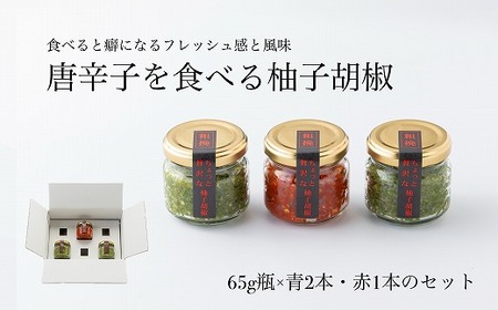 柚子胡椒65g瓶×赤青3本入り【創業40年の和食店が提供する】こだわり抜いた柚子胡椒[F4531a]