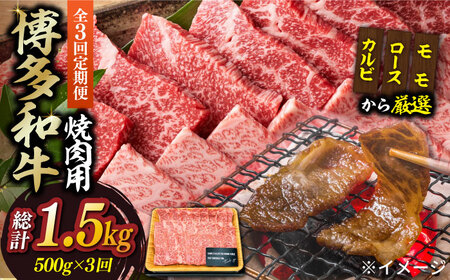 【全3回定期便】【和牛の旨味を堪能！】博多和牛焼肉用 500g 牛肉 BBQ [ABBP033] 