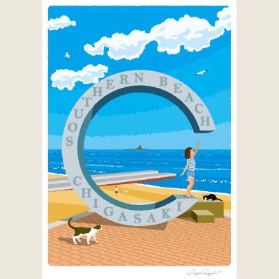 ふるさと納税 茅ヶ崎市 湘南・茅ヶ崎で描く、海を感じるイラストアート『ジークレーアートフレーム　SL-06』(小:八つ切) |  | 02