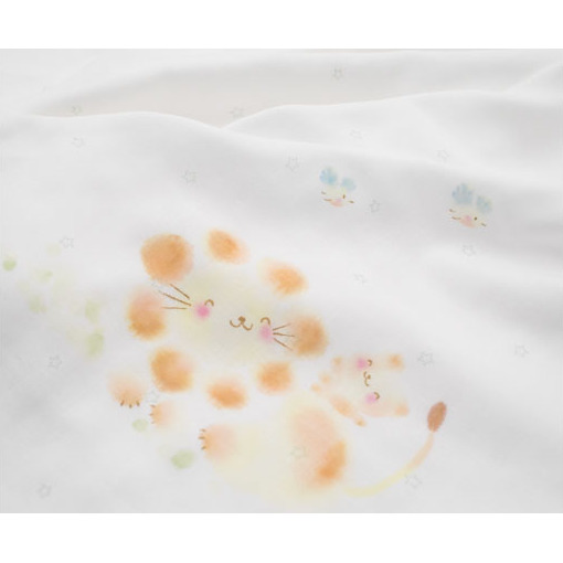 PGガーゼ　ブランケット 手描らいおん親子 ベビー 赤ちゃん 用品 グッズ アイテム お出かけ 敷く 掛ける くるむ ガーゼケット コンパクト 外出 ベビーカー 上掛け 白 動物 _イメージ5