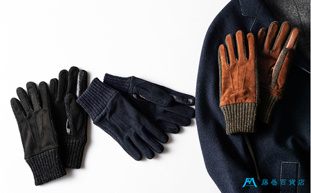 【KURODA】藤巻百貨店別注 やぎ革スウェードメンズグローブ スマホ対応モデル ファッション ファッション小物  ブラウン