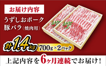 【訳あり】【6回定期便】 焼肉 用 豚バラ 長崎うずしおポーク バラ（ 焼肉 用）1.4kg＜スーパーウエスト＞[CAG114] 長崎 西海 豚 ブランド豚 焼肉 豚バラ バラ BBQ 豚 ブランド豚