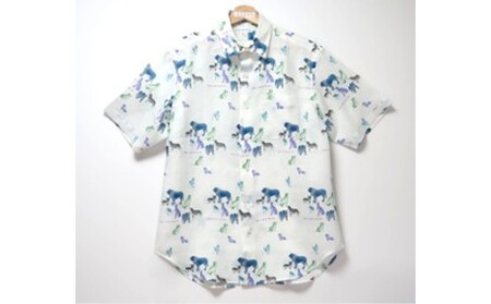 CLOFT 麻100％半袖プリントシャツ”犬のシルエット柄”（C/＃11 ホワイト） L 0139-027-S07-2