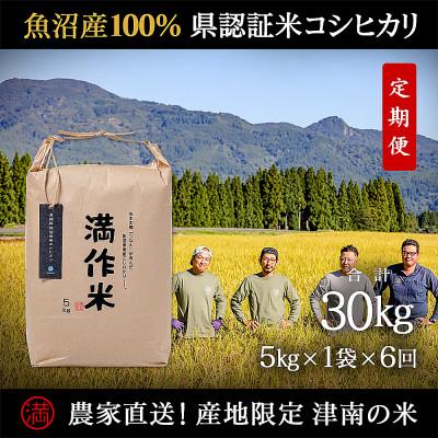 ふるさと納税 津南町 【毎月定期便】県認証特別栽培魚沼産コシヒカリ5kg (5kg×1袋)×6回 合計30kg全6回
