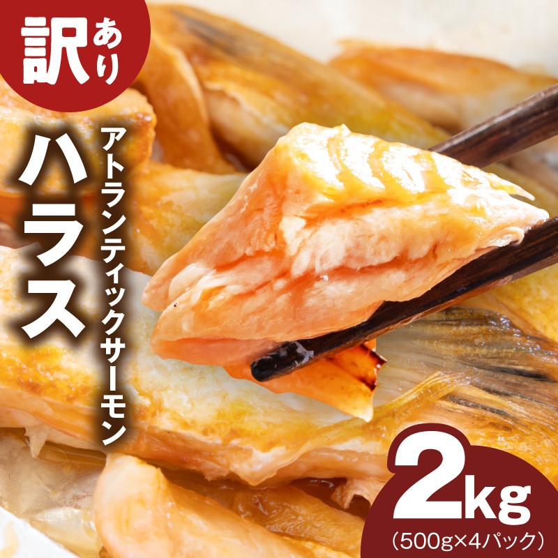 【訳あり】アトランティックサーモン ハラス 2kg 【500g×4P ノルウェー 大トロ 腹身 上質 冷凍】 G4199