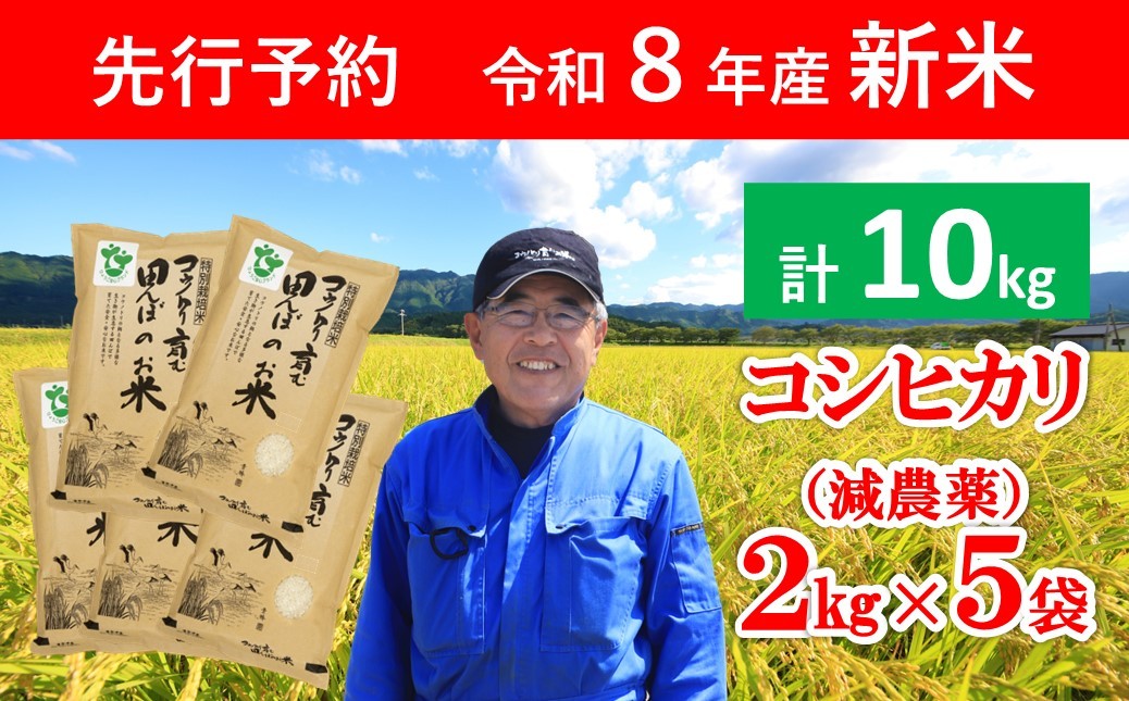 
                  先行予約 令和8年産 新米 特別栽培米 コウノトリ育む田んぼのお米 10kg（2㎏×5袋）【 先行予約 令和8年産 新米 減農薬 コシヒカリ お米 安心 安全 良質 特別栽培米 美味しい 10㎏ コウノトリ 村上ファーム 】
                