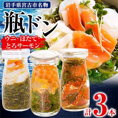 ふるさと納税 宮古市 瓶ドン 3本 セット ウニ ほたて とろサーモン 海鮮丼 冷凍 お取り寄せ イクラ めかぶ