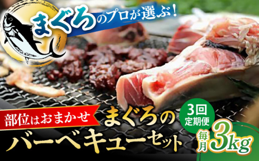 【全3回定期便】まぐろ おまかせバーベキューセット 冷凍約3kg 鮪 マグロ BBQ 魚 横須賀 本まぐろ 刺身 刺し身 お刺身 本マグロ 中とろ トロ 人気 おすすめ【横須賀商工会議所 おもてなしギフト事務局（本まぐろ直売所 横須賀本店）】 [AKAK032]