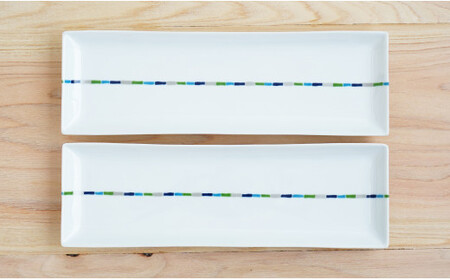 A30-249 有田焼 irodori ライン パーティー長皿2枚セット よう楽庵・たかすオリジナル